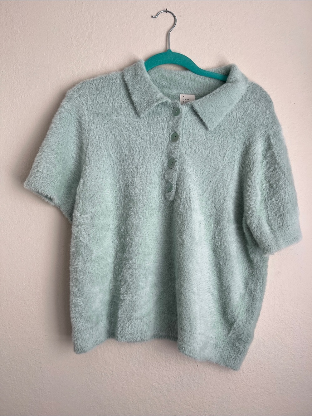 Cozy Plush Polo Top in Mint for women L